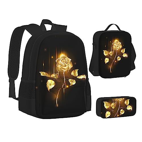 FRGMNT Star Wolves Rucksack Schule Büchertaschen Set Lunchtasche Federmäppchen Schulrucksäcke für Teen Mädchen Jungen, Gold Rose, Einheitsgröße, Schulrucksack von FRGMNT