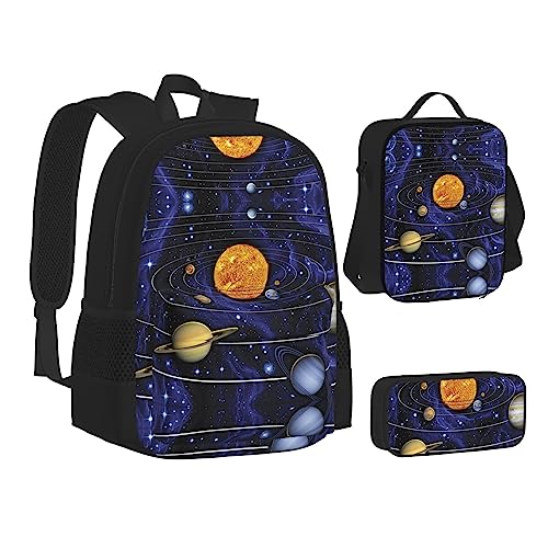 FRGMNT Star Wolves Rucksack Schule Büchertaschen Set Lunchtasche Federmäppchen Schulrucksäcke für Teen Mädchen Jungen, Solarsystem, Einheitsgröße, Schulrucksack von FRGMNT