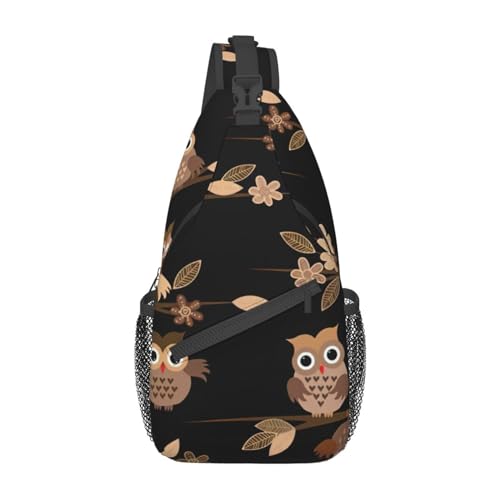 FRGMNT Umhängetasche mit vertikalen Planken in Zimmerei, Eichenholz, für Damen, Brusttasche, Tagesrucksack, Crossbody-Tasche für Reisen, Sport, Niedliche braune Cartoon-Eulen, Einheitsgröße von FRGMNT