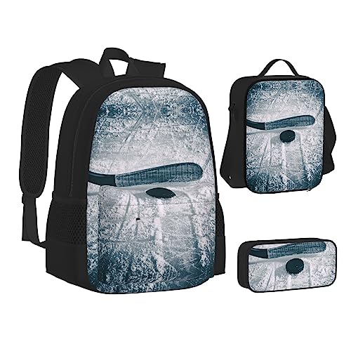 FRGMNT Verschiedene Arten von Angelködern Rucksack Schule Büchertaschen Set Lunchtasche Federmäppchen Schulrucksäcke für Teenager Mädchen Jungen, Hockeysport, Einheitsgröße, Schulrucksack von FRGMNT