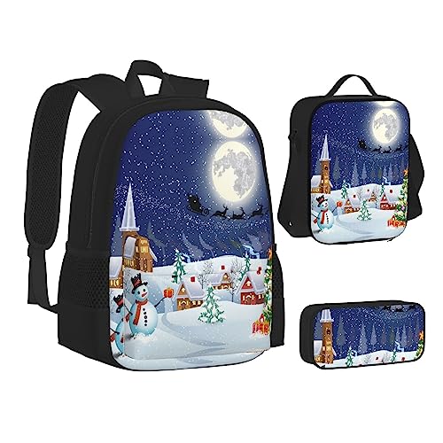 FRGMNT Wasserfall fließender Rucksack Schule Büchertaschen Set Lunchtasche Federmäppchen Schulrucksäcke für Teenager Mädchen Jungen, Weihnachten, Einheitsgröße, Schulrucksack von FRGMNT