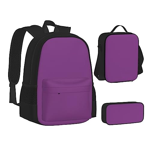 FRGMNT Weinroter Rucksack Schule Büchertaschen Set Lunchtasche Federmäppchen Schulrucksäcke für Teen Mädchen Jungen, Platycodonjiegeng Violett, Einheitsgröße, Schulrucksack von FRGMNT