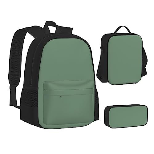 FRGMNT Weinroter Rucksack Schule Büchertaschen Set Lunchtasche Federmäppchen Schulrucksäcke für Teen Mädchen Jungen, Wasson Green, Einheitsgröße, Schulrucksack von FRGMNT