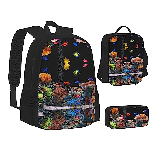 FRGMNT Xmas Balls Rucksack Schule Büchertaschen Set Lunchtasche Federmäppchen Schulrucksäcke für Teenager Mädchen Jungen, Aquarium, Einheitsgröße, Schulrucksack von FRGMNT