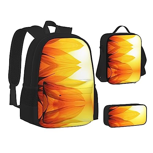 FRGMNT Xmas Balls Rucksack Schule Büchertaschen Set Lunchtasche Federmäppchen Schulrucksäcke für Teenager Mädchen Jungen, Sonnenblume und Sonnenuntergang., Einheitsgröße, Schulrucksack von FRGMNT