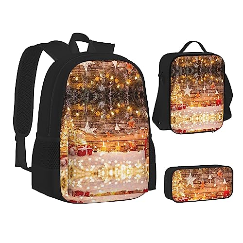 FRGMNT Xmas Balls Rucksack Schule Büchertaschen Set Lunchtasche Federmäppchen Schulrucksäcke für Teenager Mädchen Jungen, Weihnachtskerzen, Einheitsgröße, Schulrucksack von FRGMNT