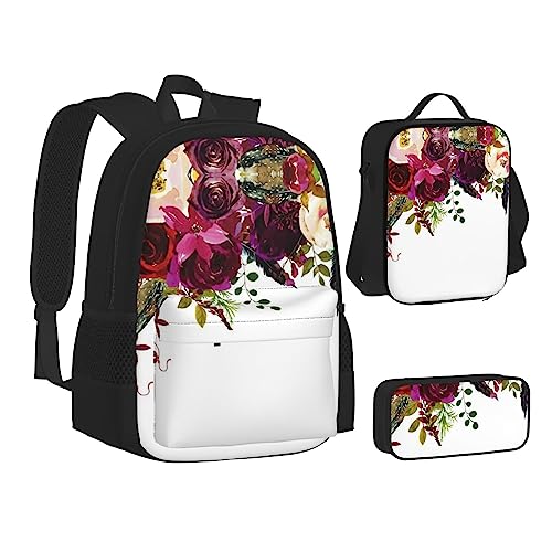 FRGMNT Xmas Balls Rucksack Schule Büchertaschen Set Lunchtasche Federmäppchen Schulrucksäcke für Teenager Mädchen Jungen, Wildblumen-Rose, Einheitsgröße, Schulrucksack von FRGMNT