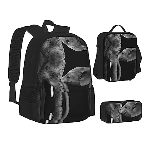 FRGMNT Xmas Balls Rucksack Schule Büchertaschen Set Lunchtasche Federmäppchen Schulrucksäcke für Teenager Mädchen Jungen, Zwei Elefanten in Schwarz und Weiß, Einheitsgröße, Schulrucksack von FRGMNT