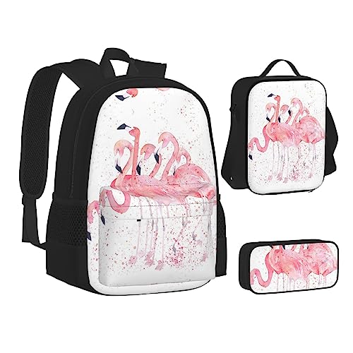 Floral Sugar Horror Skull Rucksack Schule Büchertaschen Set Lunchtasche Federmäppchen Schulrucksäcke für Teen Mädchen Jungen, Pink Flamingos, Einheitsgröße, Schulrucksack von FRGMNT