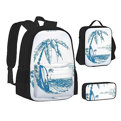 Frühling Blumen Rucksack Schule Büchertaschen Set Lunchtasche Federmäppchen Schulrucksäcke für Teen Mädchen Jungen, Sketch Hawaii, Einheitsgröße, Schulrucksack von FRGMNT