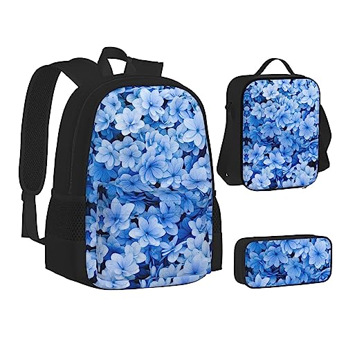 Rote Mohnblumen-Rucksack, Schul-Büchertaschen-Set, Lunch-Tasche, Federmäppchen, Schulrucksäcke für Teenager, Mädchen, Jungen, blaue blumen, Einheitsgröße, Schulrucksack von FRGMNT