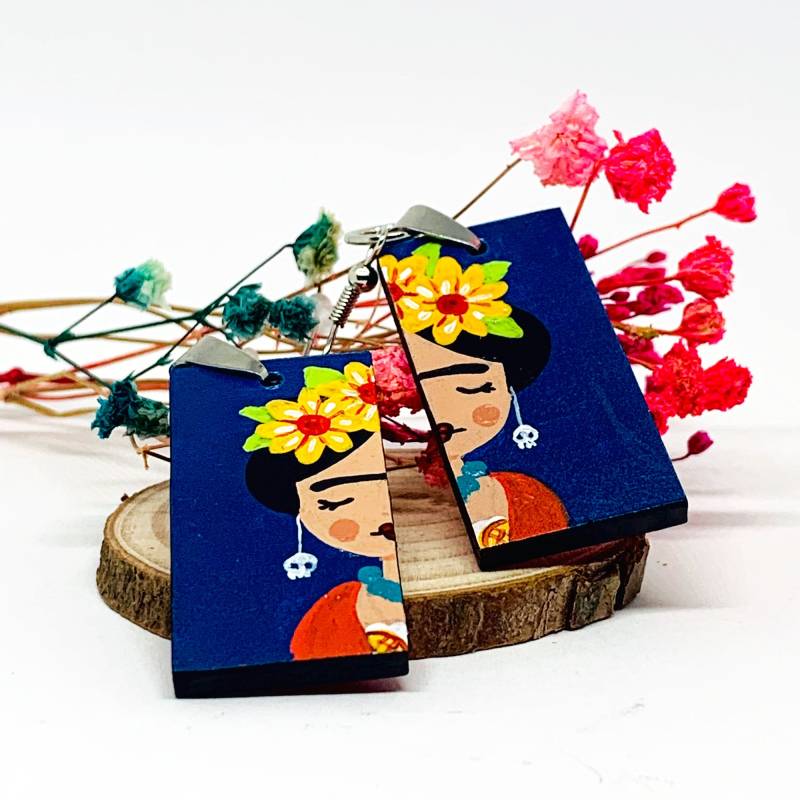 Frida Ohrringe Handbemalte Hölzerne Frauen Mexikanisch Inspirierte Schmuck Tragbare Kunst Fans Geburtstagsgeschenk Aretes von FRIDAMANIACS