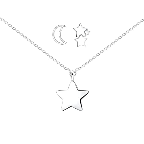 FRIEDA+PAUL Sterne Mond Symbol Astro Damen Frauen Mädchen Halskette Anhänger Ohrstecker 4-tlg. Set 925 Sterling Silber anlaufgeschützt Schmuckbox von FRIEDA PAUL 925 STERLING SILBER