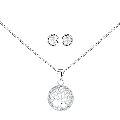 FRIEDA + PAUL Tree of Life Baum des Lebens Lebensbaum Zirkonia Damen Frauen Mädchen Halskette Anhänger Kristalle Ohrstecker 4-tlg. Set 925 Sterling Silber anlaufgeschützt Schmuckbox von FRIEDA PAUL 925 STERLING SILBER