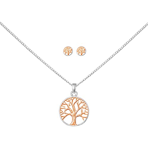 FRIEDA + PAUL® Tree of Life Baum des Lebens Roségold Lebensbaum Damen Frauen Mädchen Halskette Anhänger Ohrstecker 4-tlg. Set 925 Sterling Silber anlaufgeschützt Schmuckbox von FRIEDA PAUL 925 STERLING SILBER