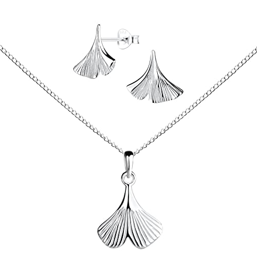 FRIEDA + PAUL Ginkgoblatt Ginkgo Blatt Symbol Damen Frauen Mädchen Halskette Anhänger Ohrstecker 4-tlg. Set 925 Sterling Silber anlaufgeschützt Schmuckbox von FRIEDA PAUL 925 STERLING SILBER