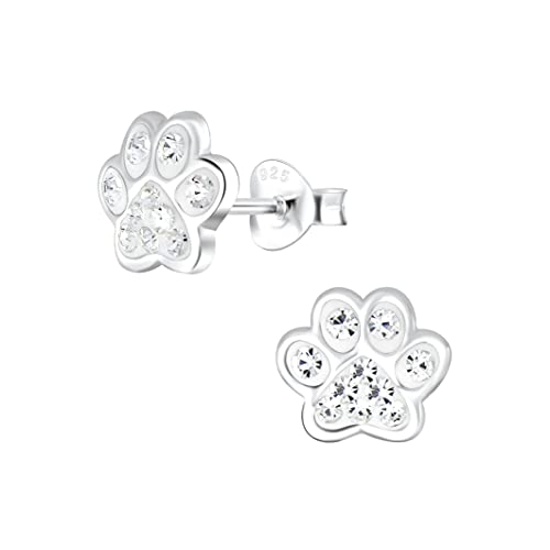 FRIEDA + PAUL Pfote Tatze Hund Kristall weiß Damen Frauen Mädchen Ohrstecker Ohrringe 925 Sterling Silber anlaufgeschützt Schmuckbox von FRIEDA PAUL 925 STERLING SILBER