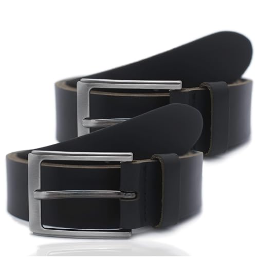 Ledergürtel Herren schwarz - Herren-Gürtel aus 100% Leder - Anzuggürtel Business Gürtel Jeans Belt, 3,5 cm, Made in Germany (Set-Angebot (2er-Pack) Schwarz, 110 cm Bundweite = 125 cm Gesamtlänge) von FRIEDRICH HOFFMANN