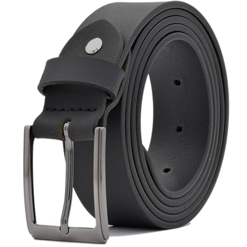 Premium Ledergürtel Herren - Made in Germany - mattes dickes softes Leder - Gürtel Herren schwarz braun blau cognac - 35mm breit - Einkürzbar (Schwarz, 125 cm Bundweite = 140 cm Gesamtlänge) von FRIEDRICH HOFFMANN