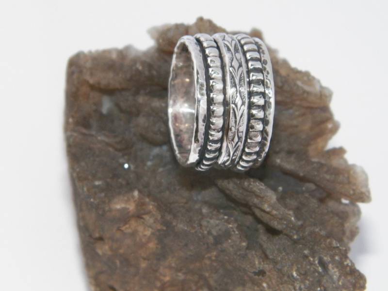 925 Sterling Silber Handgefertigter Triple Band Spinner Ring -Fleur De Lis Design-Custom Größe von FRIENDSJEWELRYinc
