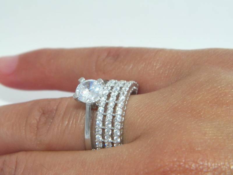 925 Sterling Silber Verlobung & Band Ehering Cz Cubic Zirconium Ring Pave-Size 6, 25 von FRIENDSJEWELRYinc