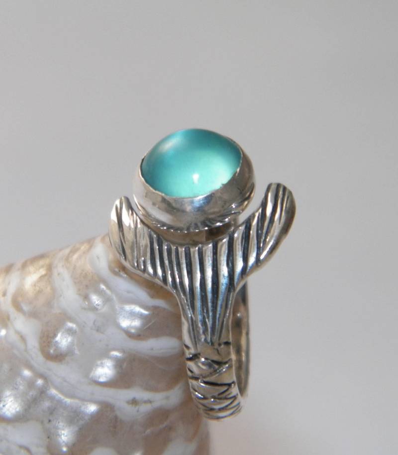 Free Shell Box Neu Handgemachte .925 Sterling Silber Und 9 Mm Best Blue Cabochon Glasstein Mako Island Of Secrets Moonpool -Custom Größe von FRIENDSJEWELRYinc