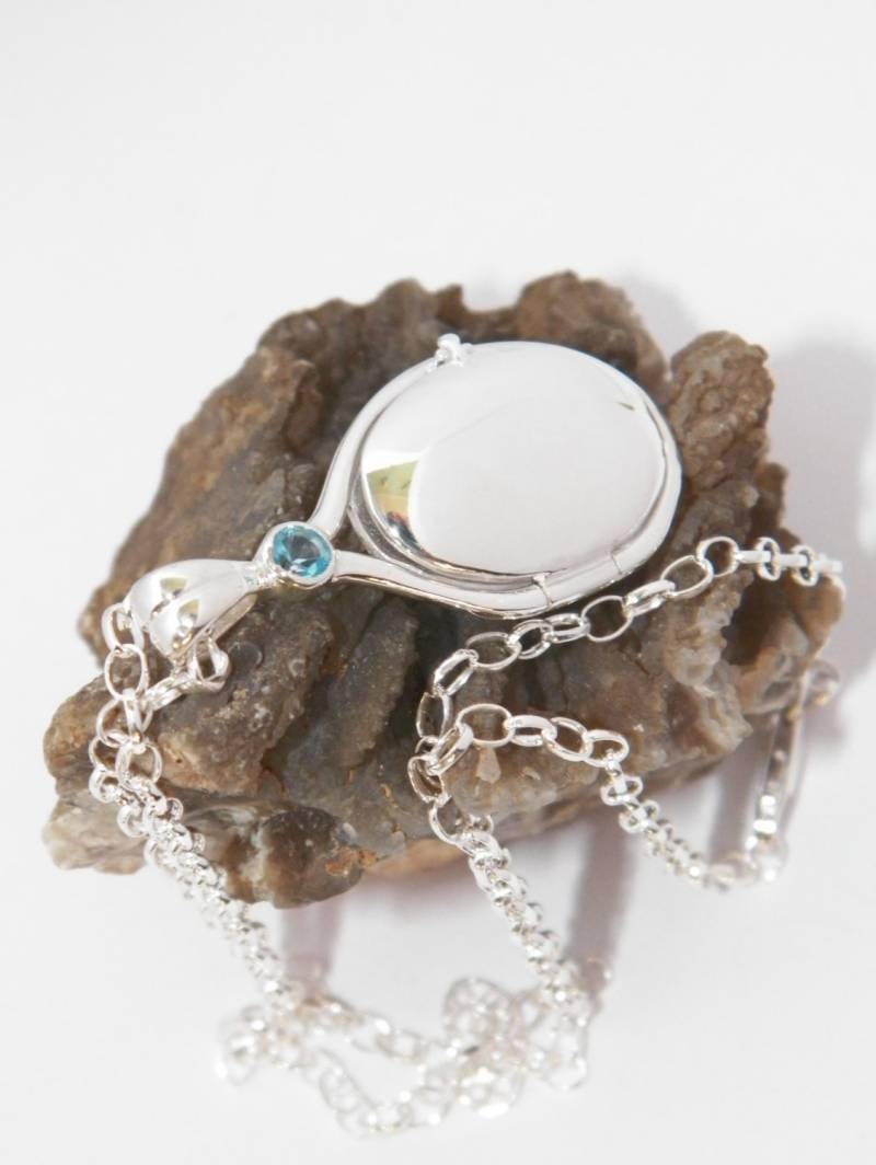 Hand Made in Den Usa 41 Mm-20 Mm 925 Sterling Silber H2O Meerjungfrauen Anhänger 4 Aquamarin Medaillon Und 18, 5 "Silber Kette von FRIENDSJEWELRYinc