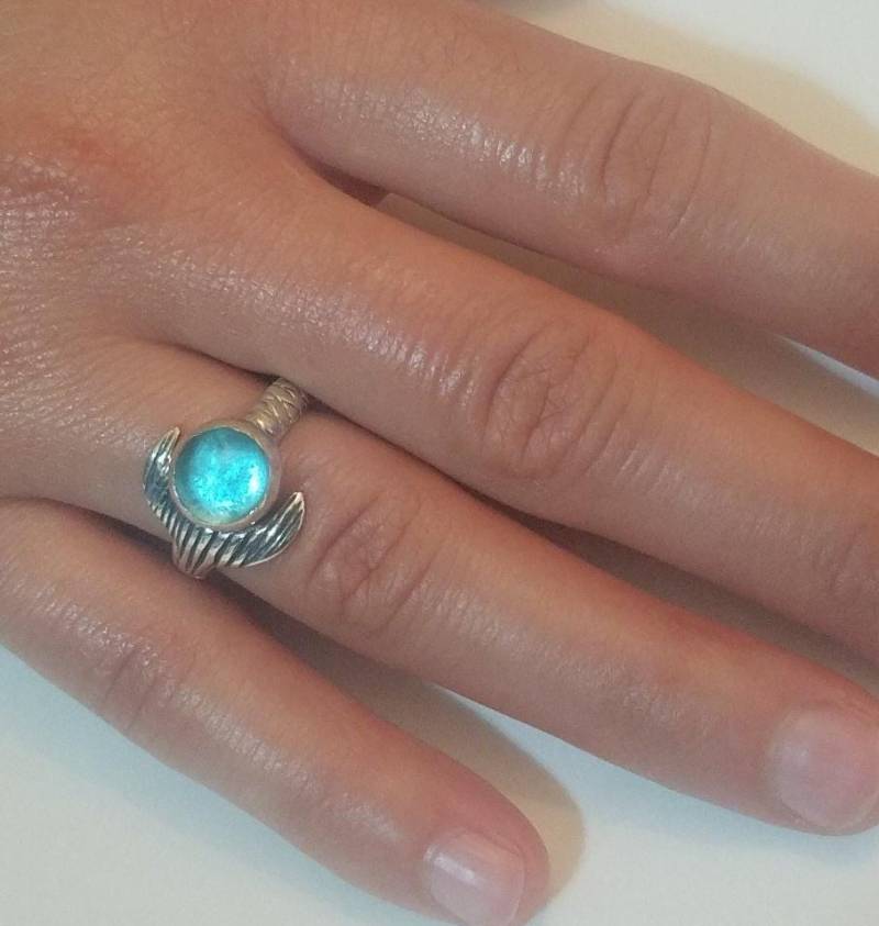 Hand Made in Usa Kurzes Video Für Etsy Free Shell Box Beste Blau Handgemacht Solid.925 Sterling Silber 9 Mm Cabochon Glasstein Mako Mermaid von FRIENDSJEWELRYinc