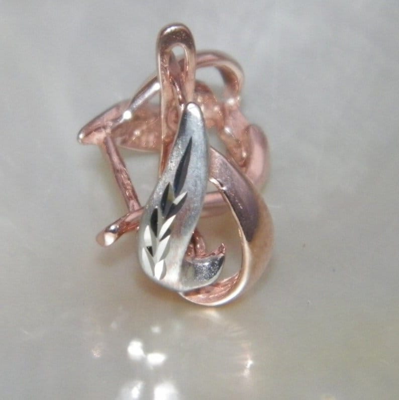 Hand Made.925 Sterling Silber Poliert Diamond Cut Huggie Creolen 14 K Pink G Pl von FRIENDSJEWELRYinc