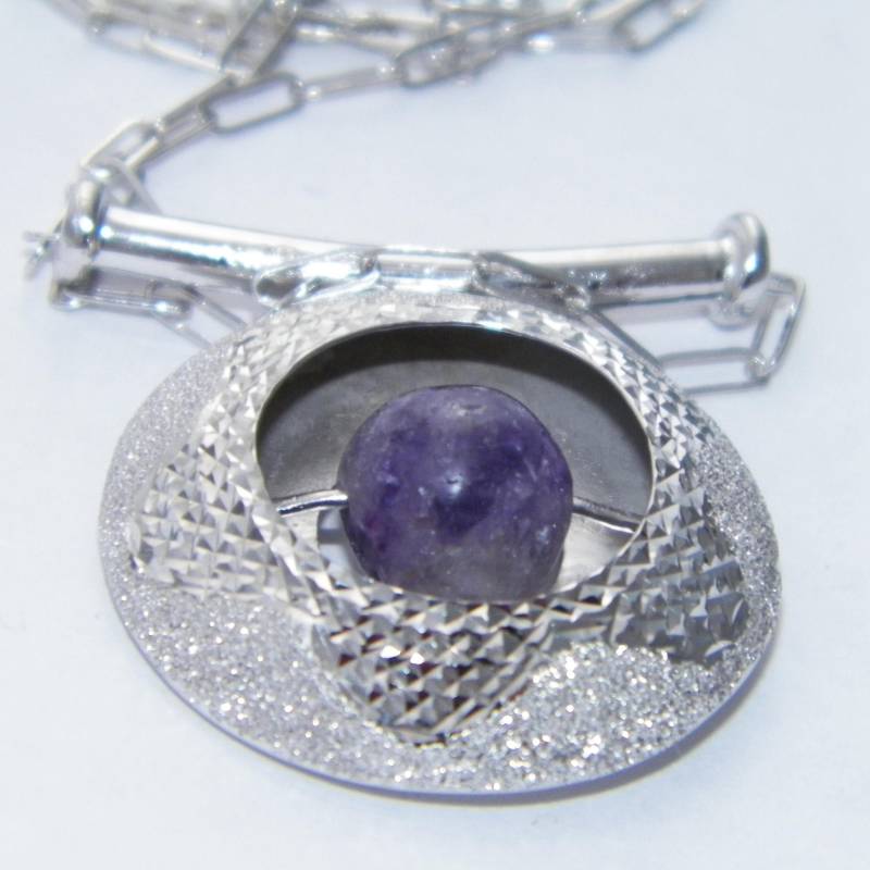 Hand Made925 Sterling Silber Rotating Amethyst Stein Halskette Mit Oval Rolo Kette 45 cm von FRIENDSJEWELRYinc
