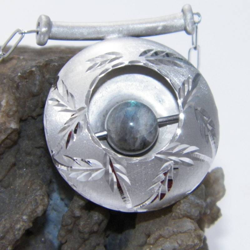 Hand Made925 Sterling Silber Rotating Labradorit Stein Halskette Mit Oval Rolo Kette 45 cm von FRIENDSJEWELRYinc