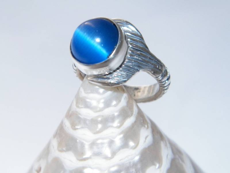 Handgefertigt in Usa Short Video Free Box.925 Sterling Silber H2O Just Add Water Mako Mermaid Tail Ring Dark Blue Cat Eye 10mm Island von FRIENDSJEWELRYinc