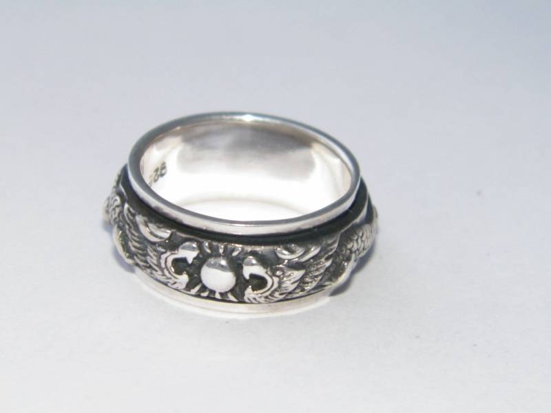 Handgefertigte Kunst Massive 925 Sterling Silber Mit Zwei Drachen Design Spinner Ring-Custom Size von FRIENDSJEWELRYinc