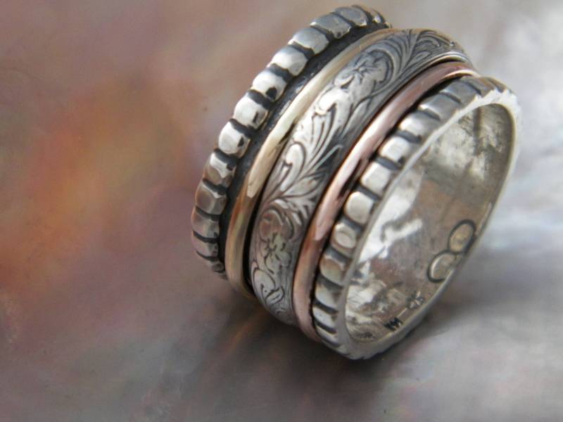 Handgemachte Gehämmerte 14K Gelb - Und Rotgold .925 Sterling Silber Spinner-Custom Order Größeus 9, 5 von FRIENDSJEWELRYinc