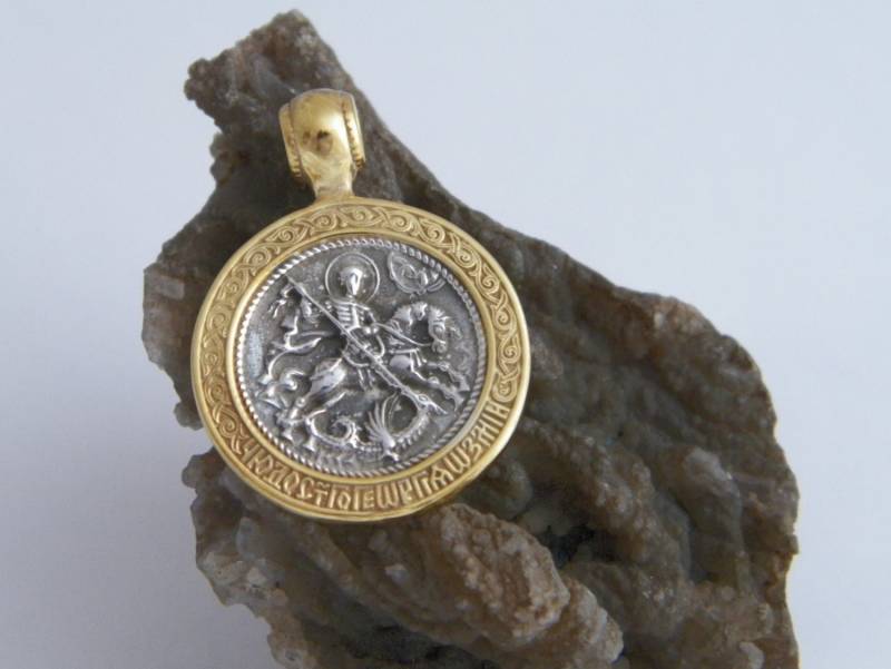 "Östlich-Orthodoxe 925 Sterling Silber Anhänger "St. George The Concueror" 14 K Vergoldet." von FRIENDSJEWELRYinc