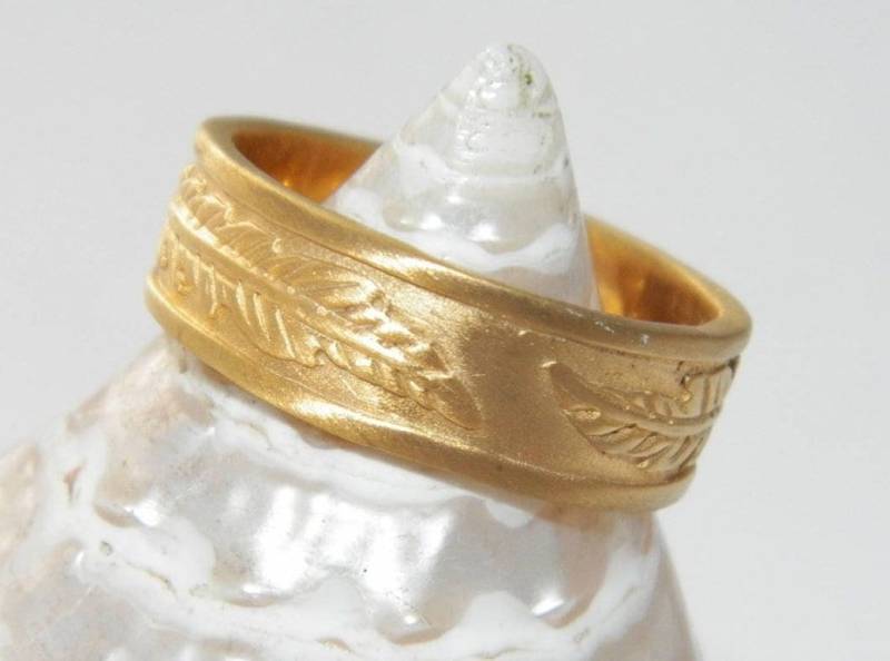 Wundervolle Kunst Massive.925 Sterling Silber Mit Feder Design Ring - 18 K Gelb Gold Plated-Custom Size von FRIENDSJEWELRYinc
