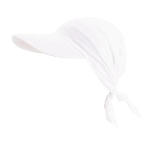 FRINZA Sonnenhüte Visier Damen-Bandana-Schal mit Krempe, Sonnenblende mit vorgebundenem Turban, Baumwoll-Kopftuch, Kopfbedeckung gegen Haarausfall, Schal, Wickeltuch, Strand-/Outdoor-Hut(Blanc) von FRINZA