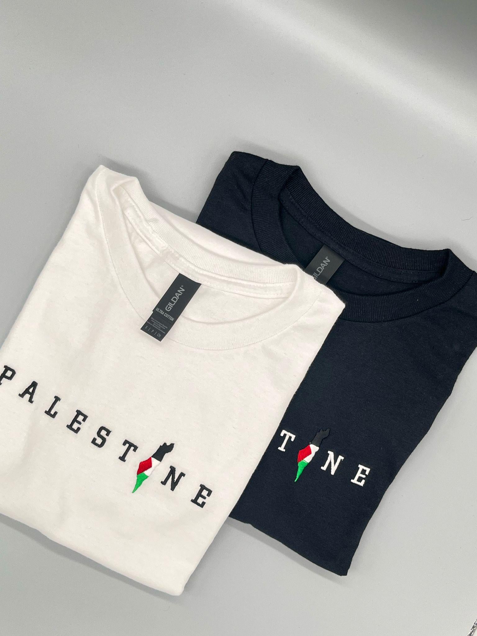 Besticktes T-Shirt, Falasten, Palästina, Palestine, Landkarte, Embroidered, 100% Baumwolle, Kurzarm, Stick Besticktes T-Shirt, Falasten, Palästina, Palestine, Landkarte, Embroidered, 100% Baumwolle, Kurzarm, Stick von FRIPAL