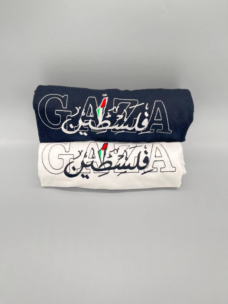 Besticktes T-Shirt, Gaza, Bestickt, Falasten, Palästina, Palestine, Landkarte, Embroidered, 100% Baumwolle, Kurzarm, Stick Besticktes T-Shirt, Gaza, Bestickt, Falasten, Palästina, Palestine, Landkarte, Embroidered, 100% Baumwolle, Kurzarm, Stick von FRIPAL