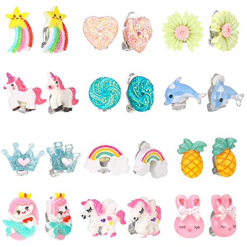 12 Paar Klipp Ohrringe Kinder Mädchen, Ohrclips Clip On Ohrringe Prinzessinnen Spiel Ohrklipser für Mädchen Kinder von FRIUSATE