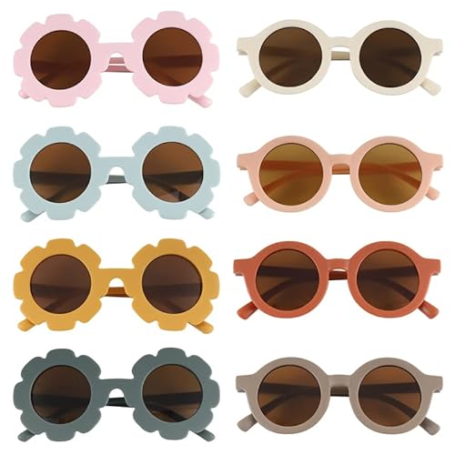 Kinder Sonnenbrillen, 8 Stück Runde Sonnenbrille Blumen Geformt Brille Retro Rund Kinder polarisierte Sonnenbrille UV 400 Schutz Kinder Sonnenbrille für Kleinkinder, Mädchen, Jungen, Strandparty von FRIUSATE