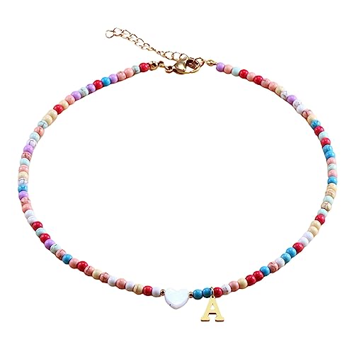 26 Initialen-Perlenketten für Frauen Halsketten für Frauen AZ 26 Alphabet-Initialen-Perlenketten für Frauen und Mädchen Holz Halsketten Für Herren (A, One Size) von FRMUIC