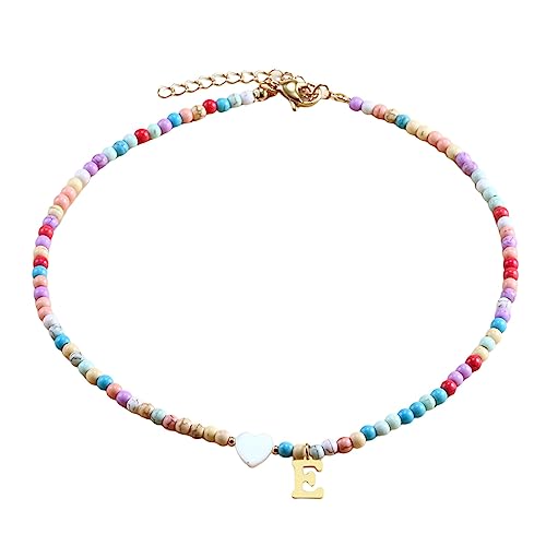 26 Initialen-Perlenketten für Frauen Halsketten für Frauen AZ 26 Alphabet-Initialen-Perlenketten für Frauen und Mädchen Holz Halsketten Für Herren (E, One Size) von FRMUIC