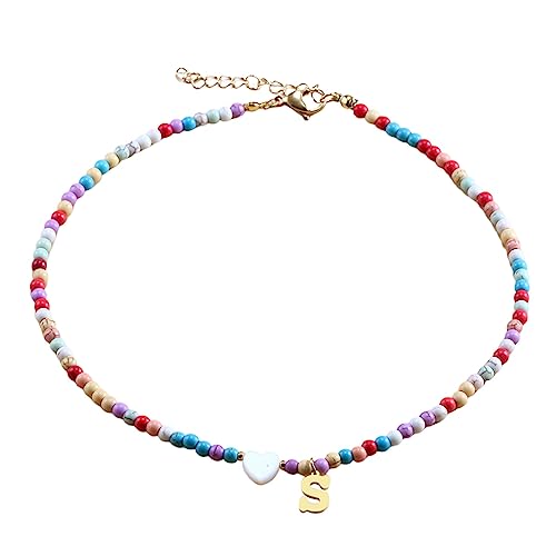 26 Initialen-Perlenketten für Frauen Halsketten für Frauen AZ 26 Alphabet-Initialen-Perlenketten für Frauen und Mädchen Holz Halsketten Für Herren (S, One Size) von FRMUIC