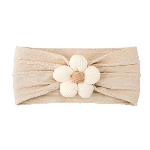 Baby Mädchen Nylon Stirnbänder Turban Haarschleifen Blumen Haarband Elastisches Haarschmuck für Kinder Kleinkinder Säuglinge Neugeborene (Beige, One Size) von FRMUIC