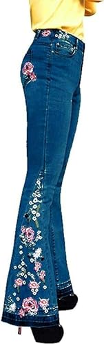 Damen Jeans mit hoher Taille, Glockenunterteil, 70er-Jahre-Retro-Jeans, ausgestellte Denim-Hose, bestickt, Stretch, weites Bein, Bootcut-Jeans, 05-dark Blue Jeans für Damen, Groß von FRMUIC