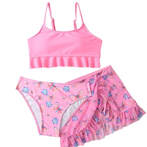 FRMUIC Badeanzug Mädchen Kinder Bikini Tankini Set Sommer Rüschen Outfits Bikini Set 3PC Badeanzug Kleidung Baby Kleinkinder Mädchen Strand Schwimmen (Pink, 9 Years) von FRMUIC