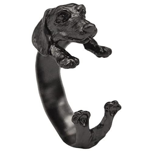 FRMUIC Dackel Haustier Hund Tier Ring Modeschmuck Wurst Hund Punk offen verstellbarer Ring Wurst Hund offen Trend Ring Heer Der Ringe Teil 2 (Black, One Size) von FRMUIC