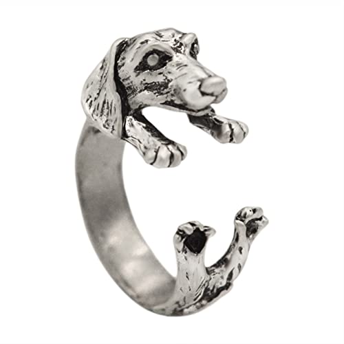 FRMUIC Dackel Haustier Hund Tier Ring Modeschmuck Wurst Hund Punk offen verstellbarer Ring Wurst Hund offen Trend Ring Heer Der Ringe Teil 2 (Sliver, One Size) von FRMUIC