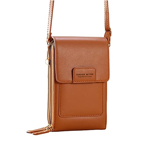 FRMUIC Handytasche zum Umhängen Damen Doppel Schicht Große Kapazität Bildschirm Schulter Taschen Weibliche Umhängetaschen Mädchen Multifunktionale Handtasche Telefon Geldbörse (Brown, One Size) von FRMUIC